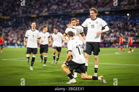 Munich, Allemagne. 06 juin 2025. Torjubel : Florian Wirtz (DFB) Leon Goretzka (DFB) Nick Woltemade (DFB) Allemagne - Portugal Deutschland - Portugal 04,0 Banque D'Images