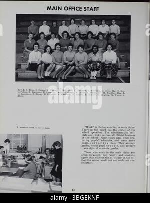 Cette page de l'annuaire de l'école secondaire North 1961, intitulée 'Memory Book', documente la longue histoire de l'institution. Fondée en 1892-3 au 100 West 4th Avenue, l'école a été conçue par l'architecte Frank L. Packard. La structure Renaissance romane a été remplacée par un nouveau bâtiment en 1924. L'école a fermé en 1979 mais a été rouverte sous le nom de Columbus International High School en 2012. Banque D'Images
