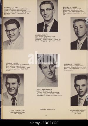 L’annuaire Reynolian 1957 de l’école secondaire Reynoldsburg reflète l’histoire éducative de la région. La première école du canton de Truro était une cabane en rondins, construite en 1819. Un bâtiment de deux étages en briques a été construit en 1858 à Jackson Street et Broadwyn Drive. En 1868, la Reynoldsburg Union Academy a été organisée et a obtenu son diplôme de première promotion en 1871. Le premier annuaire Reynolian a été publié en 1943. Banque D'Images