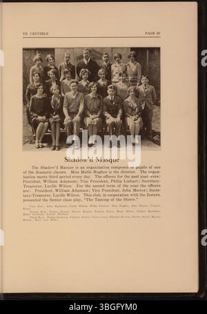 L'annuaire « Ye Crucible » de 1928 met en lumière la croissance et la vie étudiante de l'East High School. Le second bâtiment de l'école, conçu par Howell & Thomas dans un style néo-classique, a été construit en 1922 et inauguré en 1923. Le premier bâtiment a ouvert ses portes en 1899 et a ensuite été déplacé à son emplacement actuel en 1923. Banque D'Images