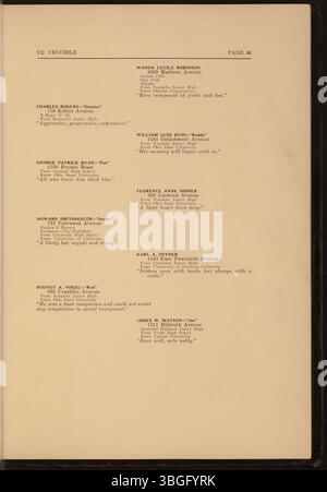 L'annuaire 1928 de l'East High School, intitulé Ye Crucible, présente le bâtiment de la deuxième East High School situé au 1500 East Broad Street, Columbus, Ohio. Le bâtiment néo-classique a été conçu par Howell & Thomas et achevé en 1922, avec sa dédicace tenue le 11 octobre 1923. L'école a subi des rénovations en décembre 2008. L'East High School a ouvert ses portes en 1899 et a déménagé à cet endroit en 1923, devenant plus tard Franklin Junior High School. Banque D'Images