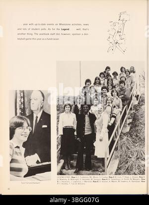 L'édition 1978 de l'annuaire de l'école secondaire de Whetstone, « légende », documente les moments importants et les réalisations des élèves. Whetstone High a ouvert ses portes en 1961 pour accueillir le débordement de North High School, et son annuaire présente des réalisations scolaires, parascolaires et sociales. Banque D'Images