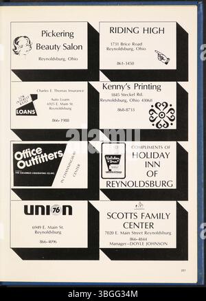L'annuaire de l'école secondaire de Reynoldsburg de 1976, intitulé Reynolian, comprend des détails historiques sur les origines de l'école. La première école du canton de Truro était une cabane en rondins construite en 1819, suivie d'un bâtiment en briques de deux étages en 1858. La Reynoldsburg Union Academy, fondée en 1868, a 12 années et a obtenu son diplôme de première promotion en 1871. Le bâtiment, rénové en 1925, est maintenant Hannah J. Ashton Middle School. Reynoldsburg High a deux campus en 2018. Banque D'Images