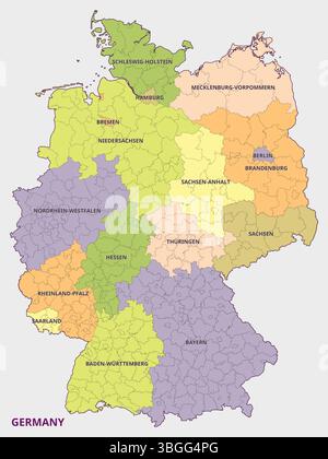 Carte de la République fédérale d'Allemagne avec ses divisions administratives Illustration de Vecteur