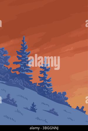 Illustration d'une forêt verte dans les montagnes Illustration de Vecteur