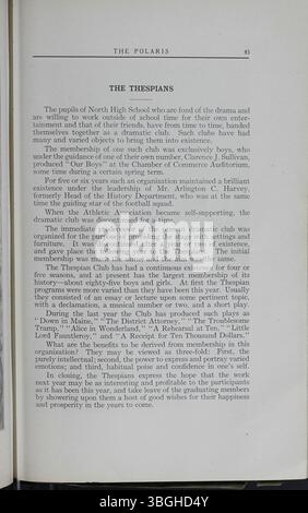 L'édition de juin 1918 de l'annuaire Polaris de North High School reflète la vie scolaire et sociale de l'école dans ses premières années. L'école, construite à l'origine en 1893, a été conçue par Frank L. Packard dans un style néo-roman. Il a été remplacé par un nouveau bâtiment en 1924, qui est devenu une partie du système des écoles publiques de Columbus. Banque D'Images