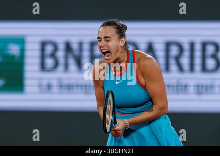 Paris, France. 05 juin 2025. Aryna Sabalenka lors du Roland Garros 2025. Crédit : Corleve/Alamy Live News Banque D'Images
