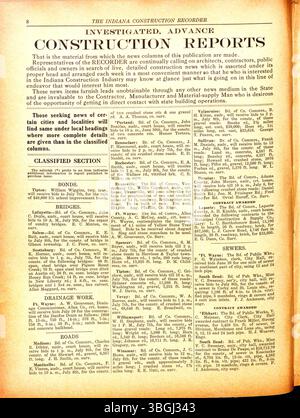 Cette édition de l'Indiana construction Recorder, datée du 28 juin 1919, traite des matériaux de construction, des associations d'entrepreneurs, et de nouveaux contrats de construction attribués dans tout l'Indiana. Il fournit des mises à jour sur les activités de l'industrie et les projets clés. Banque D'Images