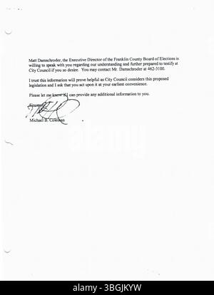 Cet ensemble de 2004 communiqués de presse du bureau du maire Michael Coleman fournit des communications officielles documentant son travail en tant que premier maire afro-américain de Columbus, Ohio, et son mandat de 2000 à 2016. Banque D'Images