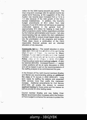 Cette série de communiqués de presse de 2000 documente les initiatives clés sous l’administration du maire Michael Coleman. Coleman, qui a servi quatre mandats en tant que 52e maire de Columbus, a été le premier maire afro-américain de la ville et est devenu son dirigeant le plus ancien en 2014. Banque D'Images