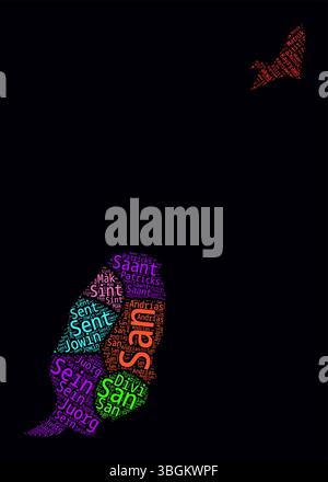 Grenade régions nuages de mots. Design de style néon lumineux sur fond sombre. Noms de région du pays en anglais. Illustration de Vecteur