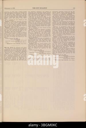 Le Columbus City Bulletin de 1972 comprend les délibérations du conseil municipal, les ordonnances adoptées, les annonces de soumissions, les mises à jour de la fonction publique et les activités du conseil d'achat, tous publiés sous la direction du greffier de la ville. Banque D'Images