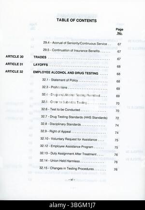 Ce contrat de négociation collective de 1996 décrit les modalités convenues entre la ville de Columbus et la section locale 67 du syndicat des pompiers de Columbus, qui établissent les avantages sociaux, les salaires et les conditions de travail des pompiers. Banque D'Images