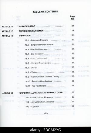 En 1996, le contrat de négociation collective entre Columbus et la section locale 67 du syndicat des pompiers établissait des dispositions clés concernant les salaires, les fonctions de travail et les responsabilités opérationnelles au sein du service des pompiers. Banque D'Images