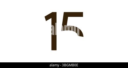 Minimaliste numéro 15 dans le style moderne découpé, police abstraite gras pour la conception créative, anniversaire, anniversaire, affiche ou logo. Vecteur Illustration de Vecteur