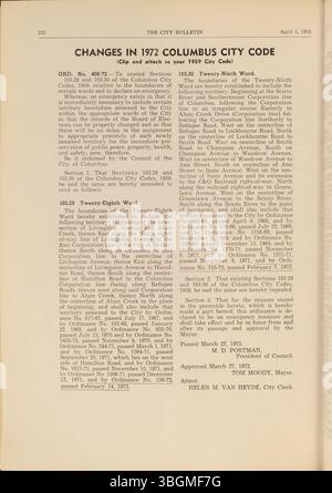 Le Columbus City Bulletin de 1972 documente les actions du conseil municipal, y compris les ordonnances et les résolutions, les mises à jour de la fonction publique, les annonces d'offres, les propositions et les activités de la Commission d'achat, publiées par le greffier de la ville. Banque D'Images