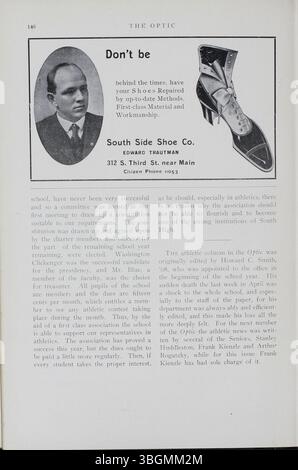 « The Optic » Yearbook de 1907-2012, volume 1, numéro 1, met en lumière le South High School de Columbus, Ohio. L'annuaire capture des moments de l'histoire de l'école, offrant un aperçu de l'expérience éducative du début du XXe siècle. South High, initialement logé dans divers endroits, a déménagé dans son bâtiment actuel en 1924. L'école a subi des rénovations à partir de 2007. Banque D'Images