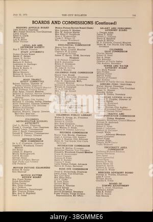 Le Columbus City Bulletin de 1972 comprend les délibérations du conseil municipal, les annonces de soumissions, les ordonnances adoptées, les notes de la fonction publique et les mises à jour du ministère, tous publiés sous la direction du greffier de la ville. Banque D'Images