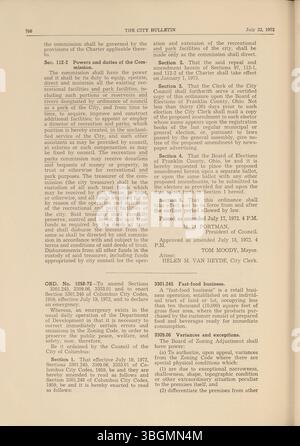 Le Columbus City Bulletin de 1972 contient des délibérations du conseil municipal, des ordonnances, des résolutions, des notes de la fonction publique, des annonces publiques, offres, et mises à jour du département, publiées sous la supervision du greffier de la ville. Banque D'Images
