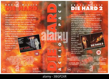 Die Hard action Pack UK VHS Cover (1995) par Twentieth Century Fox Home Entertainment. Die Hard (dir. John McTiernan) ; Die Hard 2 (dir. Renny Harlin) Banque D'Images