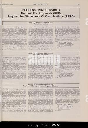 Cette section du Columbus City Bulletin de 1989 couvre les réunions du conseil municipal, les mises à jour de la fonction publique, les ordonnances adoptées et les dossiers publics sur les actions des services municipaux. Banque D'Images