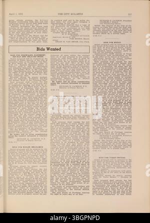Cette section du Columbus City Bulletin de 1972 documente les activités du conseil municipal, les ordonnances, les résolutions, les notes de la fonction publique, les annonces de soumissions, et les mises à jour de la commission d'achat, publiées par le greffier de la ville. Banque D'Images