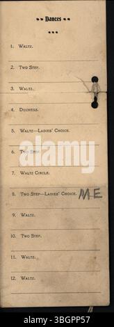Une carte de danse a été émise pour la réception du 21 février 1896, célébrant la transition de la classe Central High School de 1896 à la classe de 1897. Banque D'Images