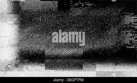 Motif graphique abstrait monochrome de pixels présentant une texture grunge tramée avec des dégradés de demi-teintes et une densité de pixels variable, ressemblant à un effet de pépin Banque D'Images