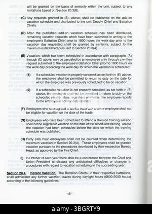 Le contrat de négociation collective entre la ville de Columbus et la section locale 67 du syndicat des pompiers de Columbus, mis en œuvre en 1996, définit les conditions d'emploi, les avantages sociaux et les responsabilités des membres du service d'incendie. Banque D'Images