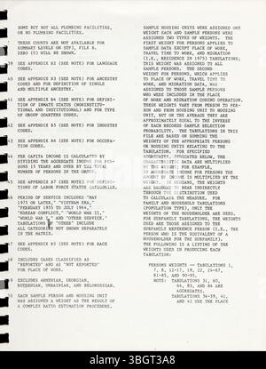 Ce segment du fichier sommaire du recensement de 1980 3A offre des données sur la population et le logement pour les unités géographiques, y compris les secteurs de recensement et les comtés. Il fournit des données d'échantillon précieuses pour ceux qui ont besoin de connaissances démographiques et de données sur le revenu. Banque D'Images
