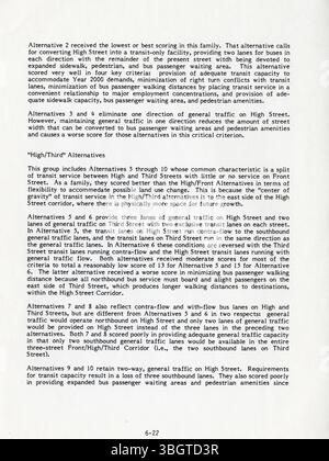 Le Plan d'action 1984 High Street Corridor décrit les options de transport pour le centre-ville de Columbus, reliant des développements tels que Ohio Center, Nationwide et Capitol South. L'étude comprend des solutions proposées pour le transport en commun, les piétons et les autoroutes afin d'améliorer la connectivité. Banque D'Images