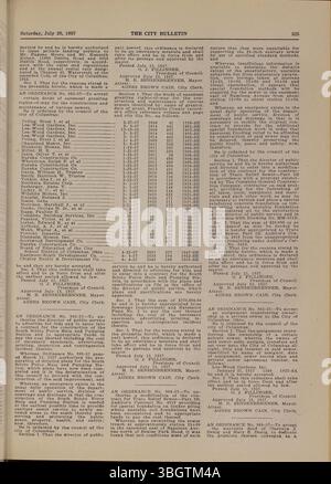 Le Columbus City Bulletin de 1957 contient les délibérations du conseil municipal, les ordonnances, les résolutions, les notes de la fonction publique, les annonces de soumissions, propositions, et activités d'achat des départements de la ville. Banque D'Images