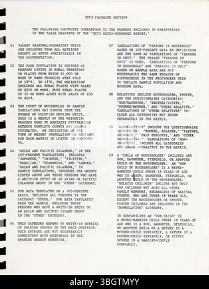 Ce segment du fichier 3A sur ruban sommaire du recensement de 1980 fournit une partie des données de l'échantillon sur le logement et la population, en mettant l'accent sur les régions géographiques, y compris les comtés, les cantons et les secteurs de recensement. Les données sont utiles pour ceux qui n'ont pas accès à des systèmes informatiques ou microfiches avancés. Banque D'Images