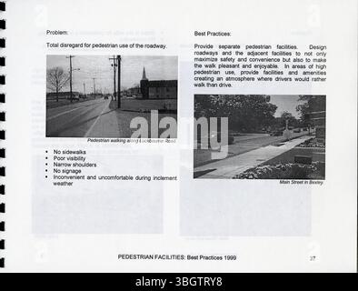 Le guide des pratiques exemplaires pour les installations piétonnes 1999 fournit des recommandations pour l'élaboration ou l'amélioration de programmes pour les piétons dans les collectivités locales. Il met en lumière les pratiques exemplaires de partout aux États-Unis pour remédier aux lacunes relevées dans les infrastructures piétonnes. Banque D'Images