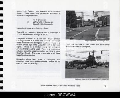 Pedestrian Facilities : Best Practices 1999 est un guide conçu pour aider les communautés locales à élaborer de nouveaux programmes pour piétons ou à améliorer ceux qui existent déjà en compilant des pratiques efficaces de partout aux États-Unis pour remédier aux lacunes dans les infrastructures piétonnes et la sécurité. Banque D'Images