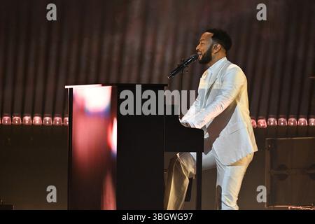 Paris, France. 05 juin 2025. John Legend se produit à l'Adidas Arena à Paris, France, le 5 juin 2025. Photo de Christophe Meng/ABACAPRESS.COM crédit : Abaca Press/Alamy Live News Banque D'Images