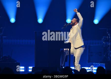 Paris, France. 05 juin 2025. John Legend se produit à l'Adidas Arena à Paris, France, le 5 juin 2025. Photo de Christophe Meng/ABACAPRESS.COM crédit : Abaca Press/Alamy Live News Banque D'Images