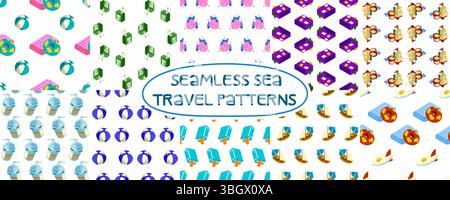 Pack de motifs Seamless Sea Travel Illustration de Vecteur