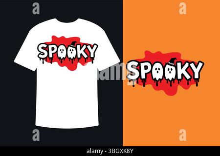 Spooky Halloween Text Design avec fantôme et sang coulant pour T-shirt et graphiques Illustration de Vecteur