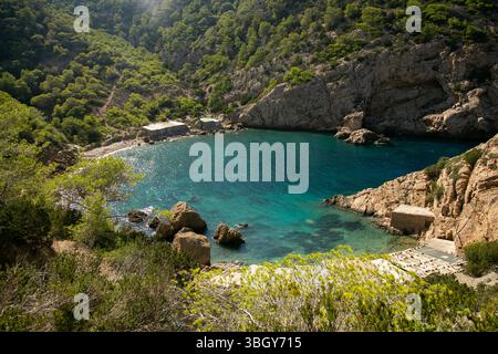 Belle plage sauvage d'es Portitxol sur l'île d'Ibiza Banque D'Images