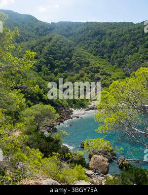 Belle plage sauvage d'es Portitxol sur l'île d'Ibiza Banque D'Images