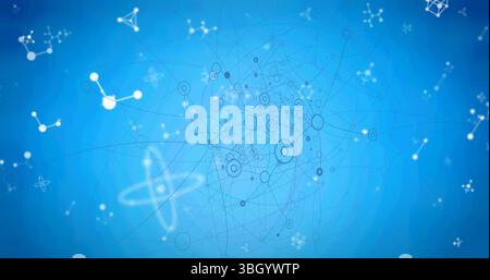 Image d'un réseau de connexions sur des molécules sur fond bleu Banque D'Images