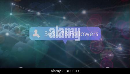 Image du nombre de followers augmentant au-dessus de la connexion des points, bokeh contre les nuages Banque D'Images