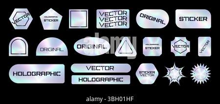 Autocollants holographiques de différentes formes définies, hologrammes formes géométriques autocollants étiquettes pour la conception, illustration vectorielle Illustration de Vecteur