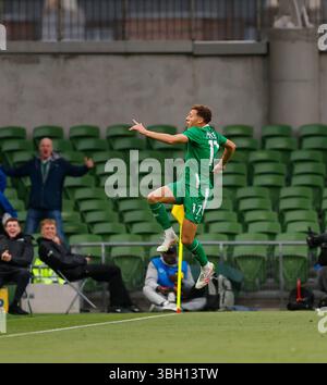 Aviva Stadium, Dublin, Irlande. 6 juin 2025. International Football Friendly, la République d'Irlande contre le Sénégal ; Kasey McAteer d'Irlande célèbre avoir marqué le but d'ouverture pour 1 à 0 à la 21e minute crédit : action plus Sports/Alamy Live News Banque D'Images