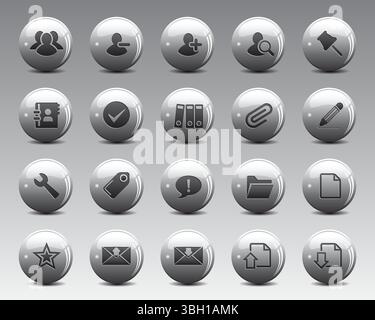 Belles icônes web sur boule de sphère 3d grise. Vecteur de symbole de jeu d'icônes Web. Ensemble d'icônes isolé modifiable à plat vectoriel Illustration de Vecteur
