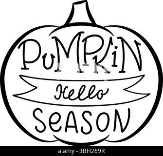 Texte manuscrit citrouille Hello Season en forme de citrouille, parfait pour les dessins sur le thème de l'automne ou les projets saisonniers. Illustration de Vecteur