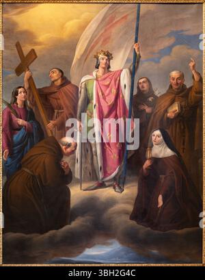 PIACENZA, ITALIE - 19 MAI 2025 : peinture de Louis roi de France dans l'église Basilica di Santa Maria di Campagna Paolo Bazzini du 18. cent Banque D'Images