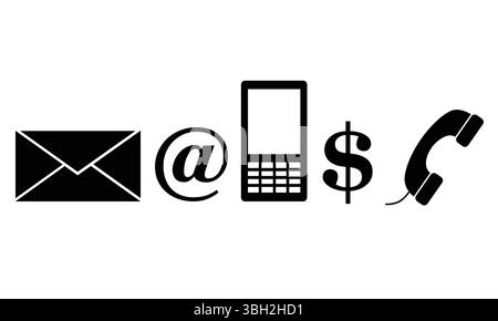 Ensemble de 5 icônes linéaires vectorielles de papeterie. e-mail, mobile, dollar, icônes de téléphone. Icône de collection isolée pour les sites Web Illustration de Vecteur