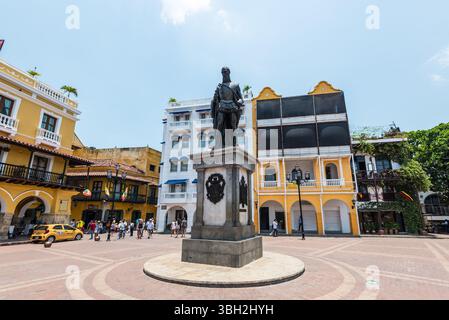 Carthagène, Colombie - 12 avril 2024 : Statue de Pedro de Heredia, fondateur de Carthagène à Carthagène de Indias, Colombie, Amérique du Sud. Banque D'Images